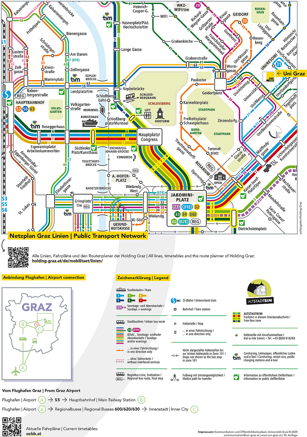 Netzplan der Graz Linien, beim Anklicken des Bildes vergrößert sich das Bild, drunter befindet sich eine anklickbare PDF-Version des Netzplans 