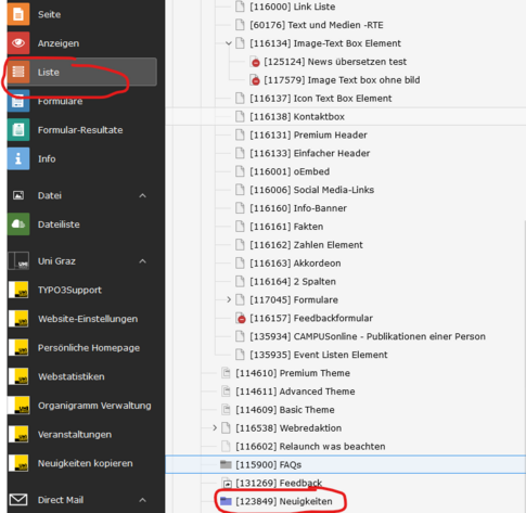 Ein Screenshot des Backends von Typo3 