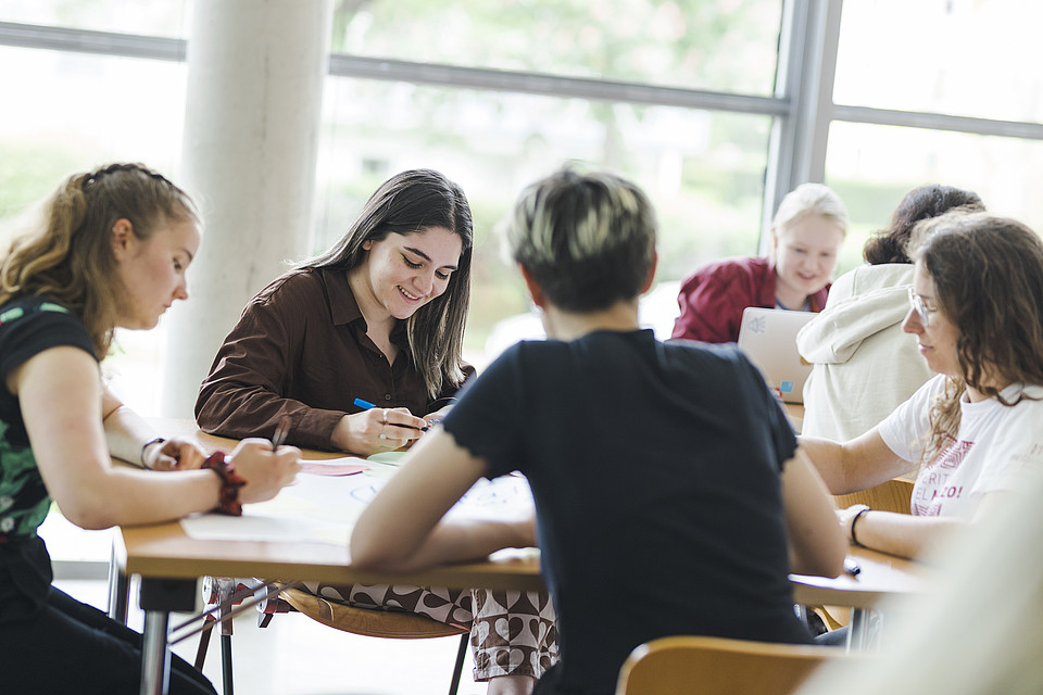 Students working togehter in a project.