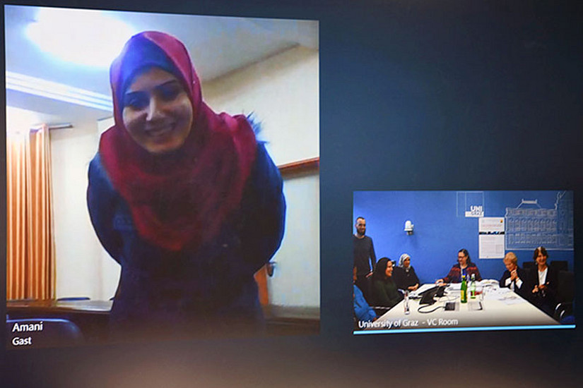 Projektmitarbeiterinnen in Gaza nahmen per Videokonferenz am Workshop teil, unter ihnen Amani Ahmed ...