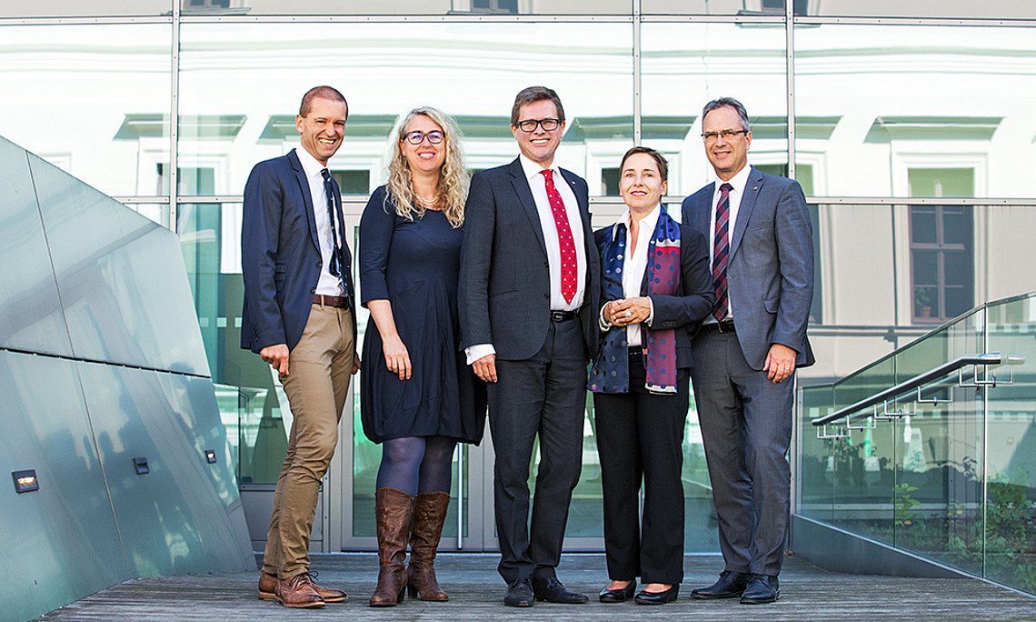 Das neue Leitungsteam der Universität Graz: Christof Gattringer, Catherine Walter-Laager, Martin Polaschek, Petra Schaper-Rinkel, Peter Riedler; Foto: Uni Graz/Hoffmann