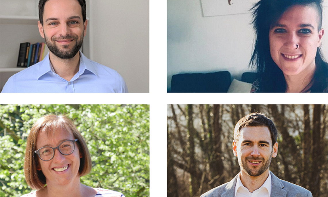 Thomas Pölzler, Laura Garcia Portella, Christoph Hofstätter und Sarah Mercer (im Uhrzeigersinn von links oben) waren von ihren Erasmus+ Auslandsaufenthalten begeistert. Fotos: privat.