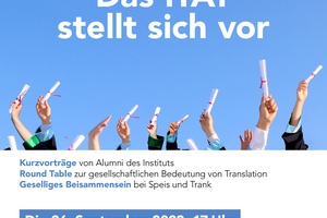 Poster zum Alumni-Tag am Institut für Translationswissenschaft am 26.09.2023