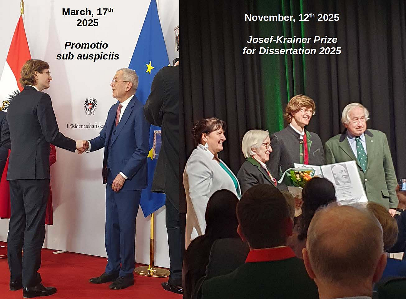 Left: Awarding of the Golden Ring of Honour by the Federal President, 17 March 2025. Right: Presentation of the Josef Krainer Förderungspreis, 12 November 2025. - Photos: Uni Graz / Puschnig ©Uni Graz / Puschnig