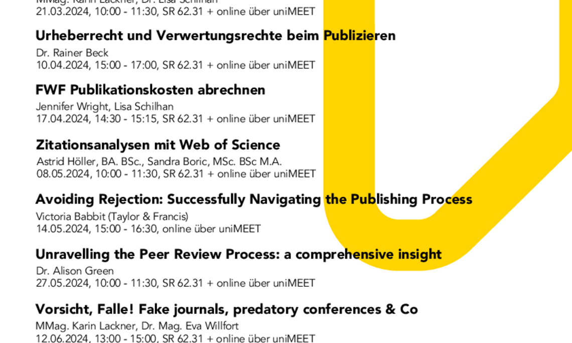 Plakat mit neuen Workshops Publikationsservices Uni Graz