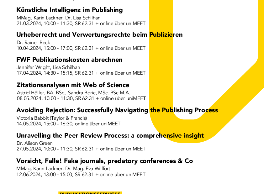 Plakat mit neuen Workshops Publikationsservices Uni Graz 