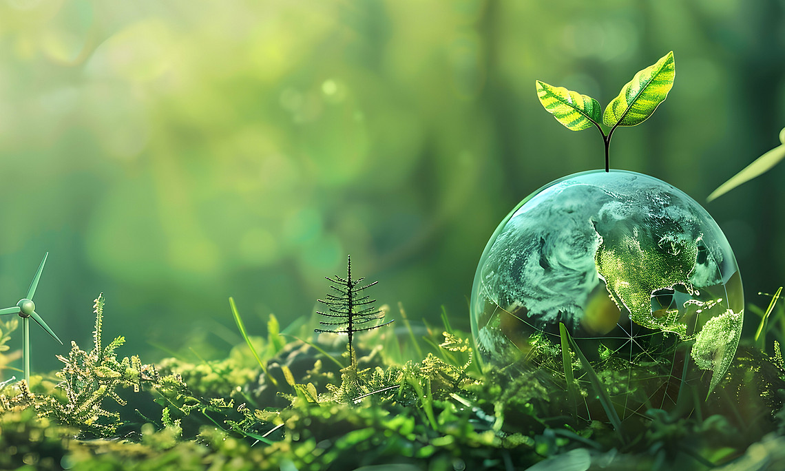 Green Earth with Wind Turbine Illustration
