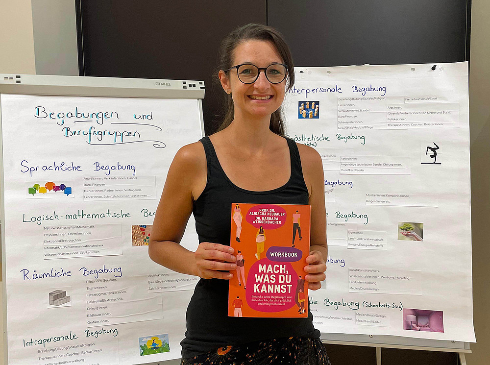 FUTURE EDUCATION member Barbara Weißenbacher with her workbook ©Uni Graz/B. Kluger