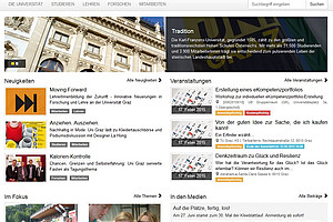 Die Startseite im modernisierten Layout, ab Montag auch auf dem Smartphone und Tablet bequem lesbar. Foto: Uni Graz