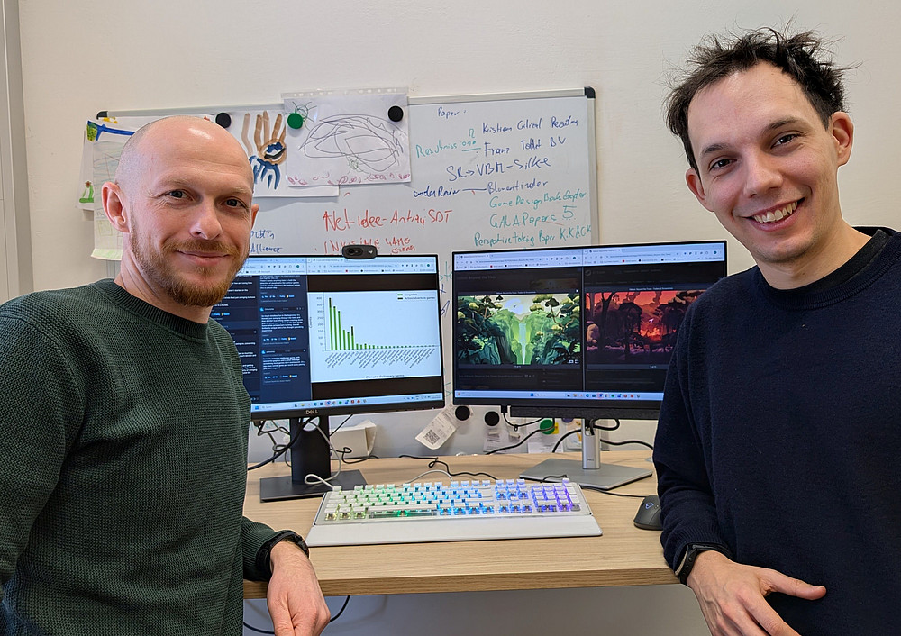 Manuel Ninaus und Moritz Edlinger nutzten Ki und LLM, um „Ecogames“ zu identifizieren ©Uni Graz