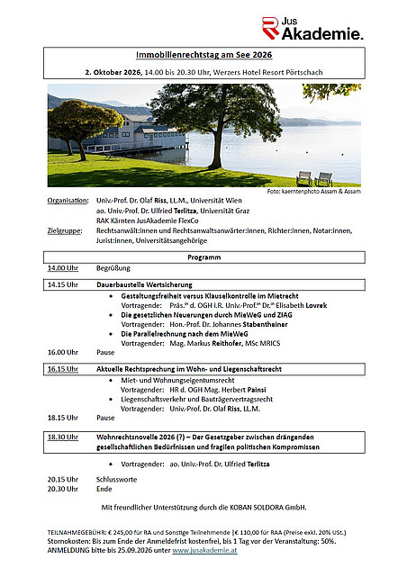 Immobilienrechtstag am See 2026: 2. Oktober 2026 