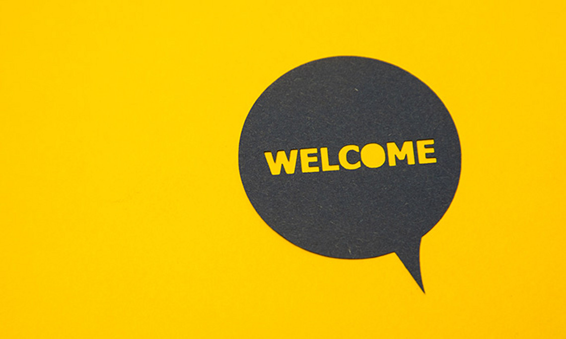 Sprechblase mit Text Welcome