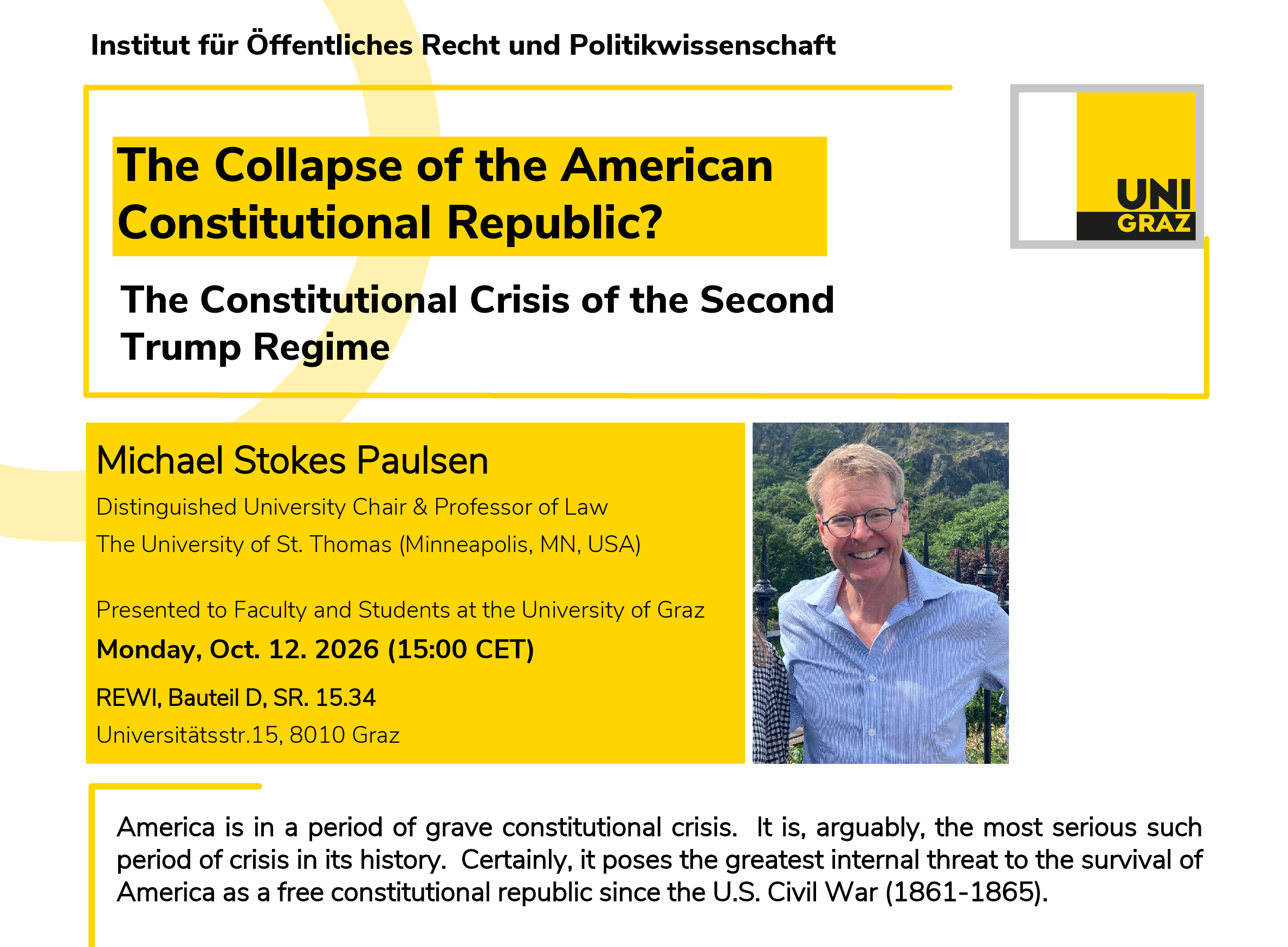 Poster mit Portraitfoto von Professor Paulsen ©Uni Graz