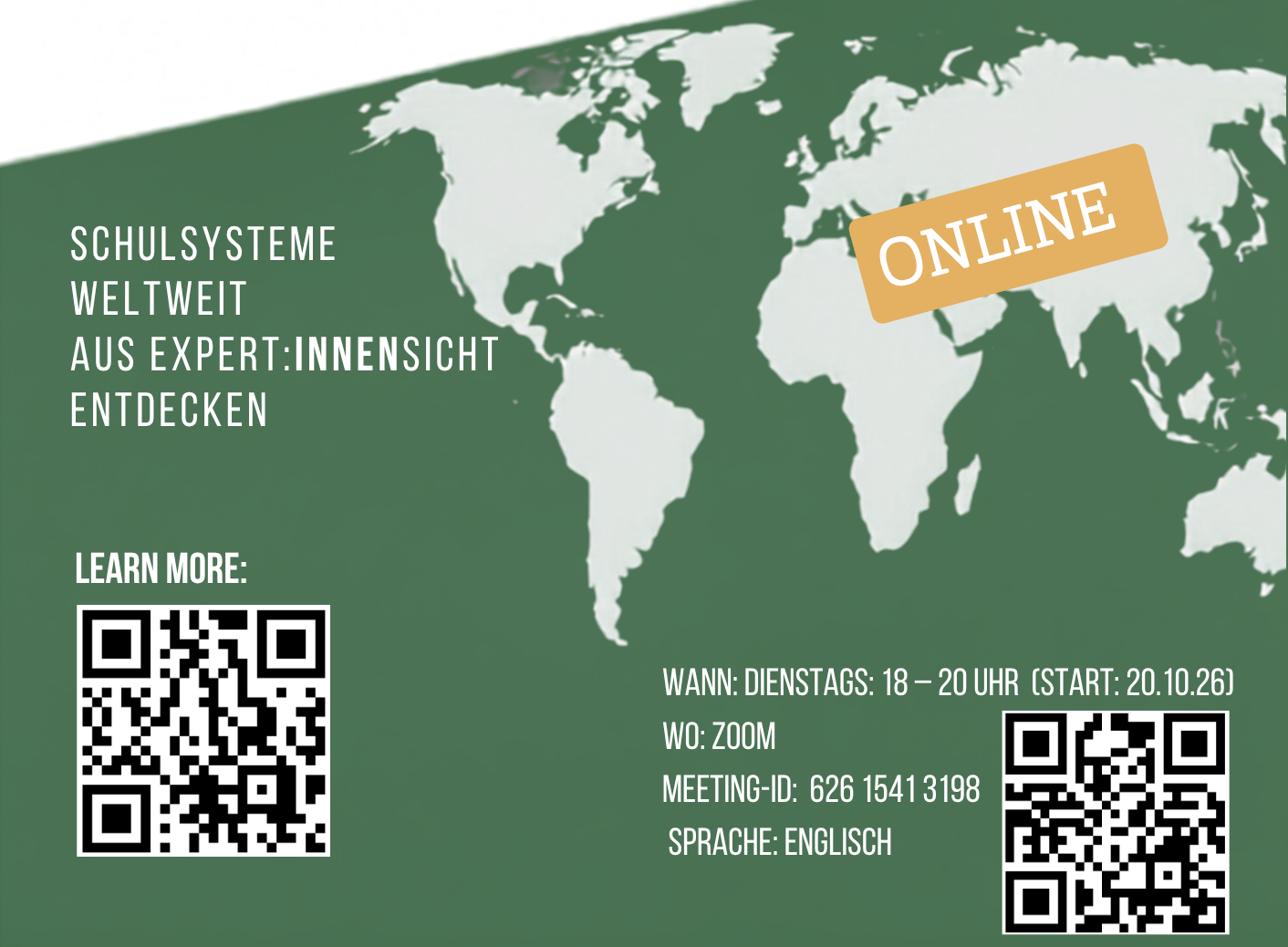 Lecture Series “School Systems Worldwide” – Winter Semester 2026/27 In the winter semester 2026/27, the international lecture series “School Systems Worldwide” will take place again. Experts from different countries will provide insights into diverse education systems and discuss current developments, challenges, and perspectives from an international comparative perspective. The lecture series will take place online on Tuesdays from 6:00 to 8:00 p.m., starting on 20 October 2026. The event is open to all interested participants. Further information and the full programme are available on the lecture series website. 