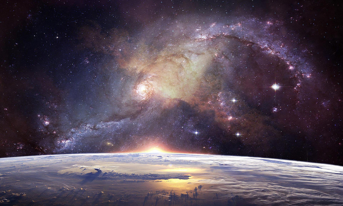 purple-yellow swathes in the universe above the earth's atmosphere