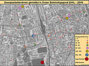 Ausschnitt des Netzwerks der NS-Zwangsarbeiter:innenlager in Graz. 