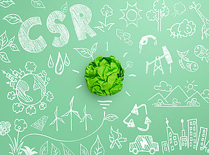 Zeichnungen von Nachhaltigkeitsthemen auf grünem Hintergrund, Projektgruppe AGILITAS ©Worawut - stock.adobe.com