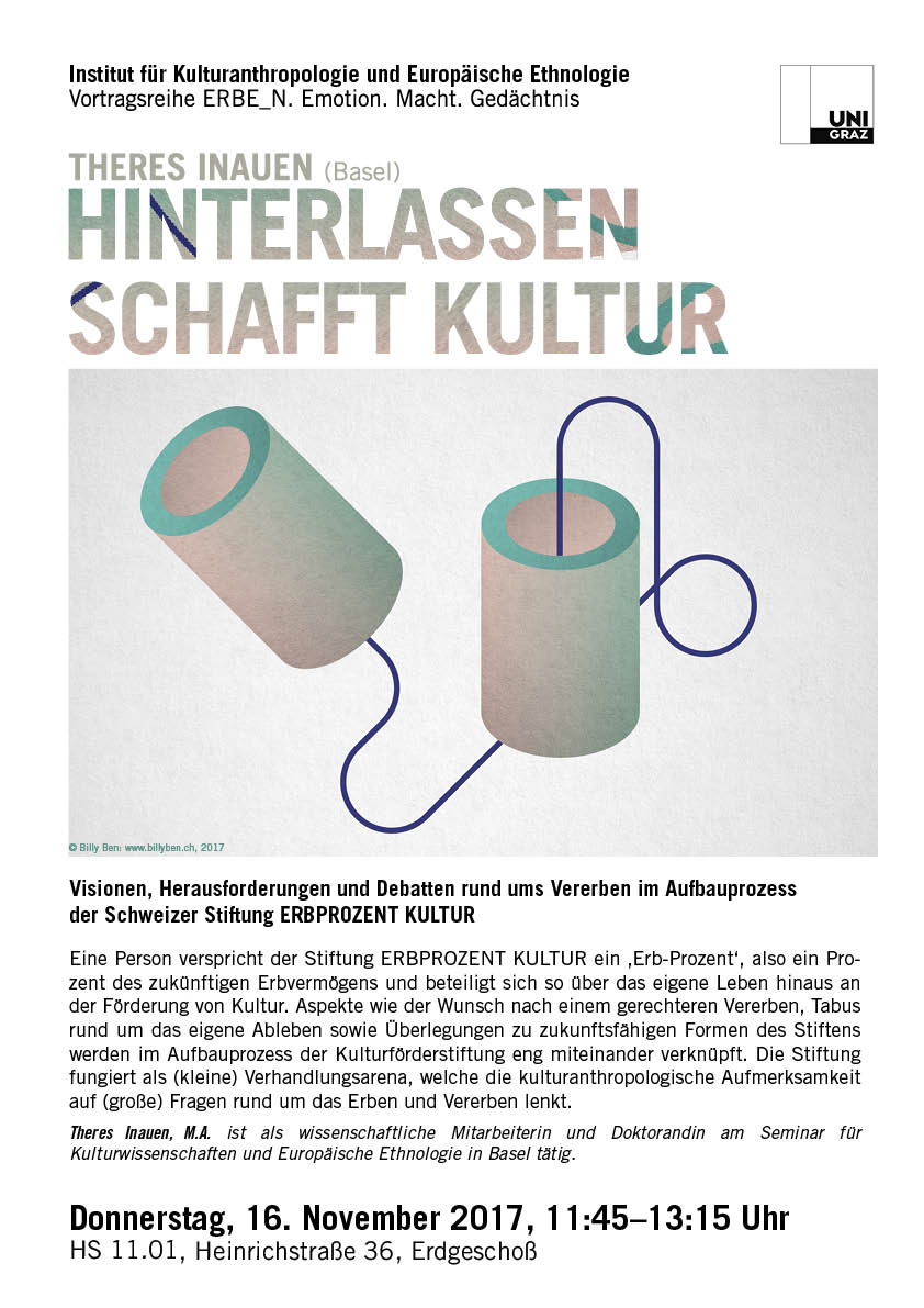 Vortrag: HINTERLASSEN SCHAFFT KULTUR / Illustration: Billy Ben www.billyben.ch, 2017 