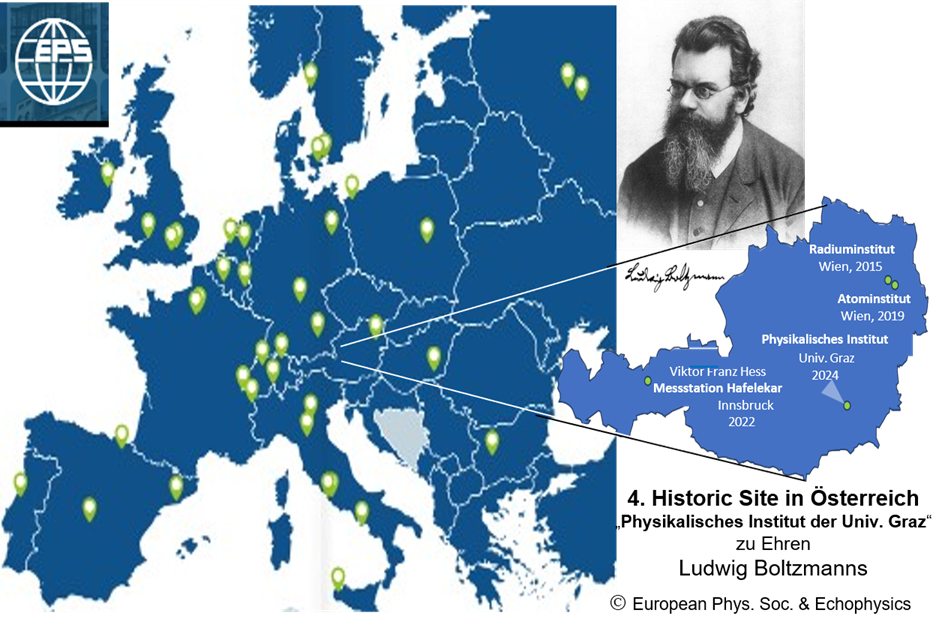 Historically important research sites of the European Physical Society (EPS). Image: European Phys. Soc. & Echophysics 