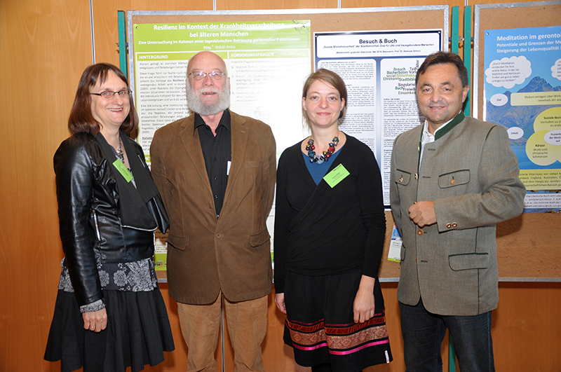 Roberta Maierhofer, Leiterin des Zentrums für Interamerikanische Studien, Altersforscher Anton Amann, Claudia Stöckl, Leiterin der Koordinationsstelle Alter(n), und Alfred Gutschelhofer, Rektor a.D. (v.l.). Foto: Uni Graz/Kastrun 