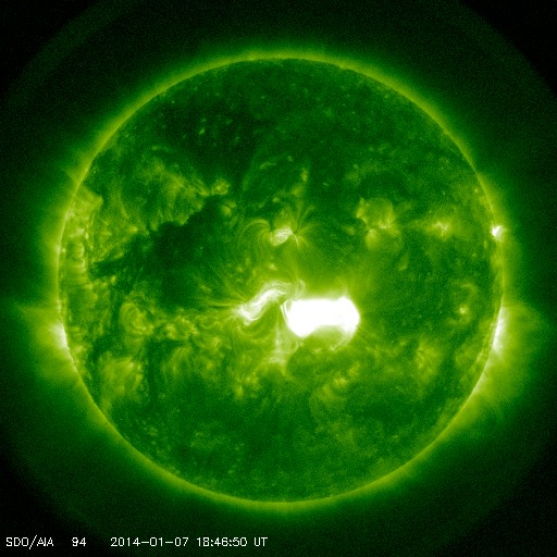 Die Sonne im Extremen UV bei 9.4 nm: Koronaler Massenauswurf, aufgenommen vom NASA Sonnensatelliten SDO am 7. Jänner 2014. Foto: NASA SDO 