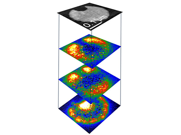 Schwingungsmuster unterschiedlicher so genannter plasmonischer Anregungen einer Silber-Nanoscheibe mit 200 nm Durchmesser. 