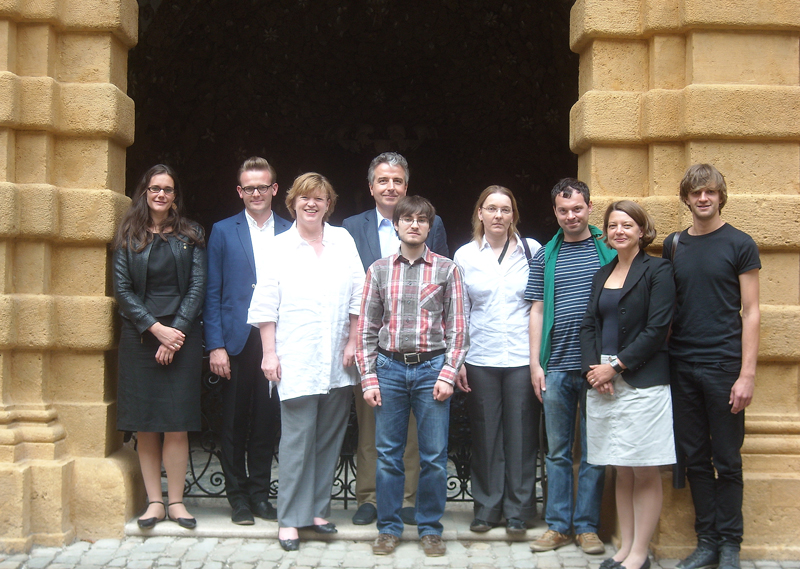 Die TeilnehmerInnen des Workshops: Dagmar Probst, Paul Schuster, Susanne König-Lein, Edgar Lein, Bernhard Kjölbye, Barbara Murovec, Franci Lazarini, Polona Vidmar und Gorazd Bence (v.l.). Nicht im Bild sind: David Hobelleitner, Tanja Martelanc, Ulrich B 