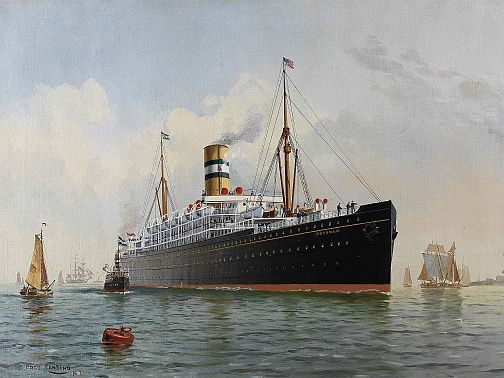 Die Potsdam auf einem Gemälde von Fred Pansing. Das holländische Schiff brachte ab 1900 EmigrantInnen nach New York. Foto: Wikipedia Commons 