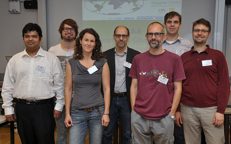 Riccardo Biondi vom Wegener Center (3.v.r.), Vorsitzender des neu gegründeten Austrian Chapter der Marie Curie Alumni Association, mit weiteren Mitgliedern der Vereinigung beim Kick-off-Meeting. Foto: Uni Graz/Pichler 