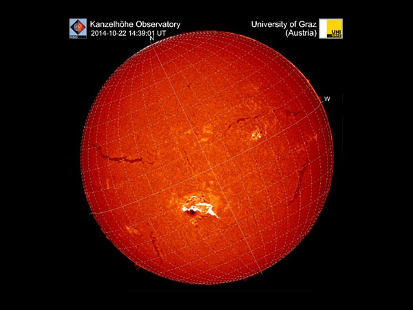 Energiereicher Strahlungsausbruch auf der Sonne am 22. Oktober 2014, beobachtet am Observatorium Kanzelhöhe der Uni Graz 