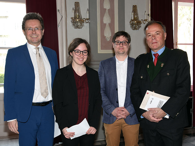 Eröffnung im Meerscheinschlössl (v.l.): Vizerektor Martin Polaschek, Anna Klieber (Organisation), David Kriebernegg (Moderation) und Gemeinderat Peter Piffl-Percevic. Fotos: Uni Graz/Pichler 