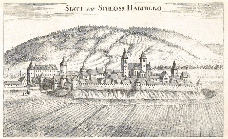 Stadt und Schloss Hartberg. Abbildung: Georg Matthäus Vischer, Topographia Ducatus Styriaes, Graz 1681 