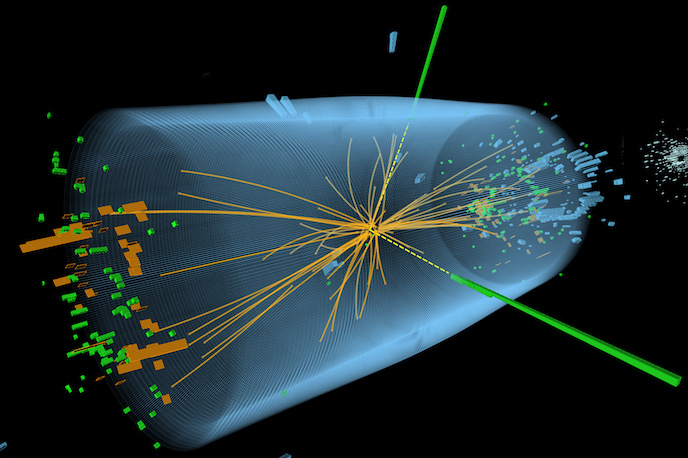 Das Higgs-Teilchen dürfte auch ein Bestandteil eines Protons sein, wie Physiker kürzlich berechneten. Illustration: CERN/ATLAS and CMS 