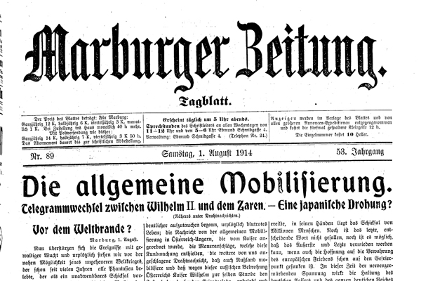 Der erste Weltkrieg war auch der erste Pressekrieg: Die Rolle österreichischer regionaler Medien, wie etwa der Marburger Zeitung, ist Forschungsthema der Grazer Historikerin Monika Stromberger. Bild: ÖNB 