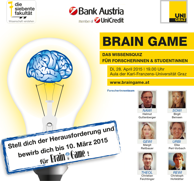 Am 28. April 2015 geht an der Uni Graz wieder Braingame über die Bühne: Gesucht werden noch Studierende; bis 10. März 2015 bewerben. Foto: Uni Graz 