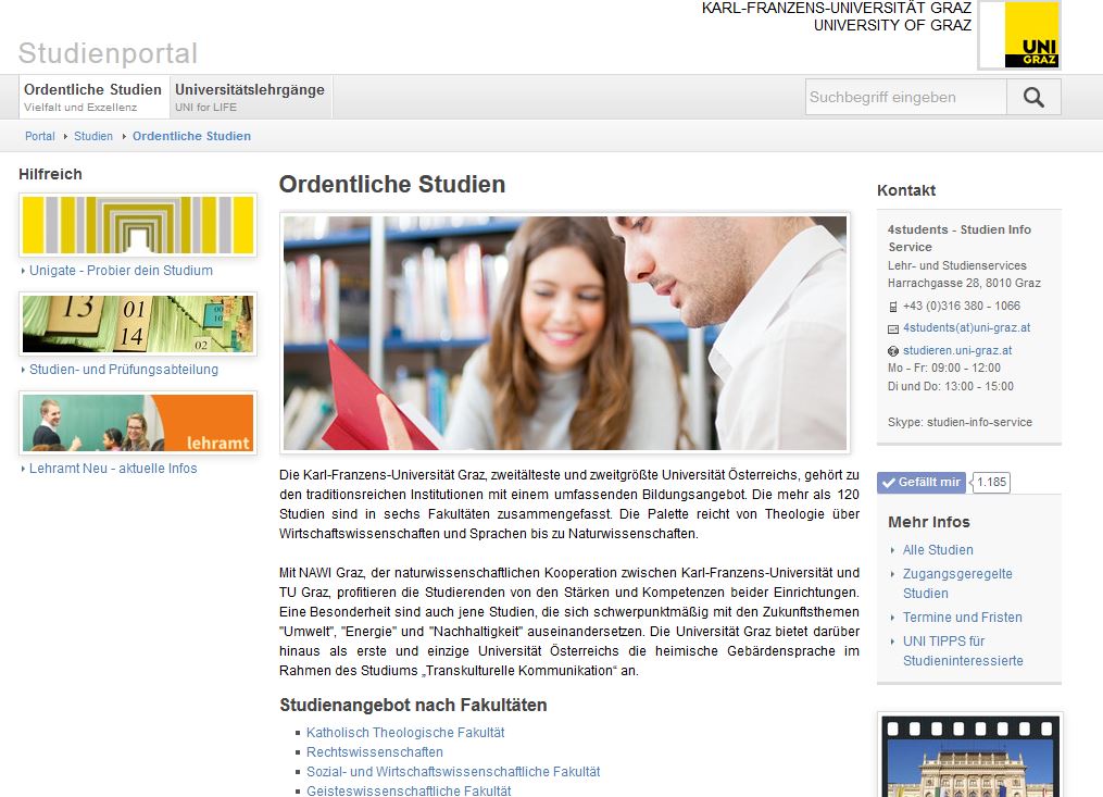Das Portal informiert über sämtliche Studien an der Uni Graz 
