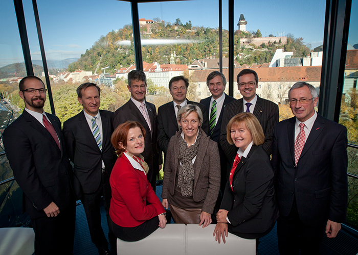Feierten den ersten Geburstag: Günter Zullus (FH CAMPUS 02), Siegfried Barones (Kirchliche Pädagogische Hochschule Graz), Elgrid Messner (Pädagogische Hochschule Steiermark), Harald Kainz (TU Graz), Wilfried Eichlseder (Montanuni Leoben), Josef Smolle 