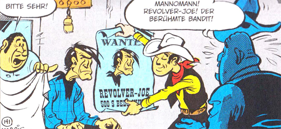 Ein Vortrag im Kriminalmuseum beleuchtet die Anfänge der Kriminologie in Amerika. Bild: Morris: Lucky Luke, Bd. 85, „Westwärts“, Berlin: Egmont Ehapa Verlag, 2009, S. 18. 