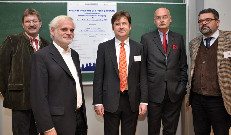 Vizerektor Peter Scherrer, Reinhard Müller vom Archiv für die Geschichte der Soziologie in Österreich, Wilfried Jilge (Uni Leipzig), Dieter A. Binder vom Institut für Geschichte und Stefan Troebst (Uni Leipzig), v.l. 