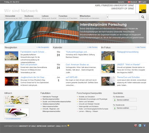 Die Homepage der Uni Graz wurde überarbeitet. 