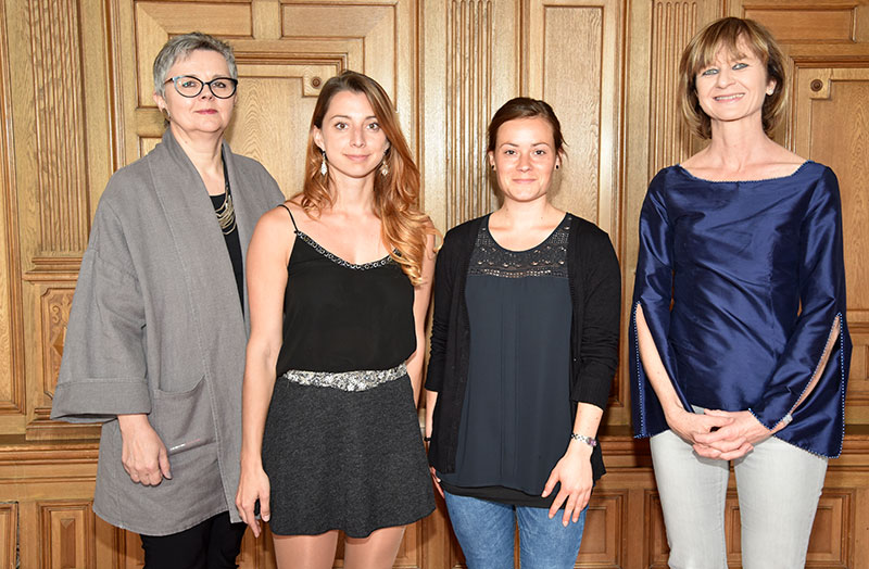 Vizerektorin Renate Dworczak, Sabrina Turker, Annika Kruse und Maria Elisabeth Aigner, Vorsitzende des Arbeitskreis für Gleichbehandlungsfragen (v.l.). Foto: Uni Graz/Kastrun. 