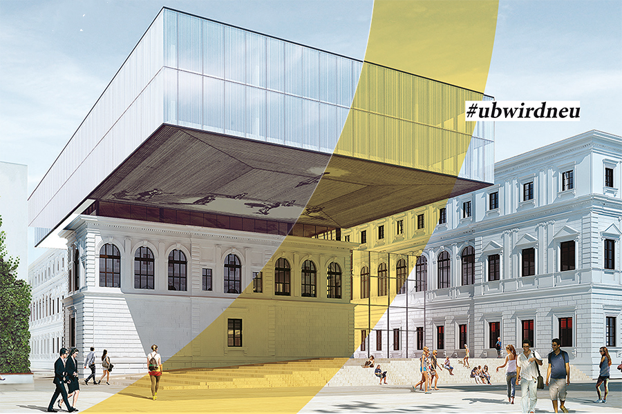 Ein Gebäude spricht Bände: die neue Universitätsbibliothek. Rendering: BIG/Anna Artaker 