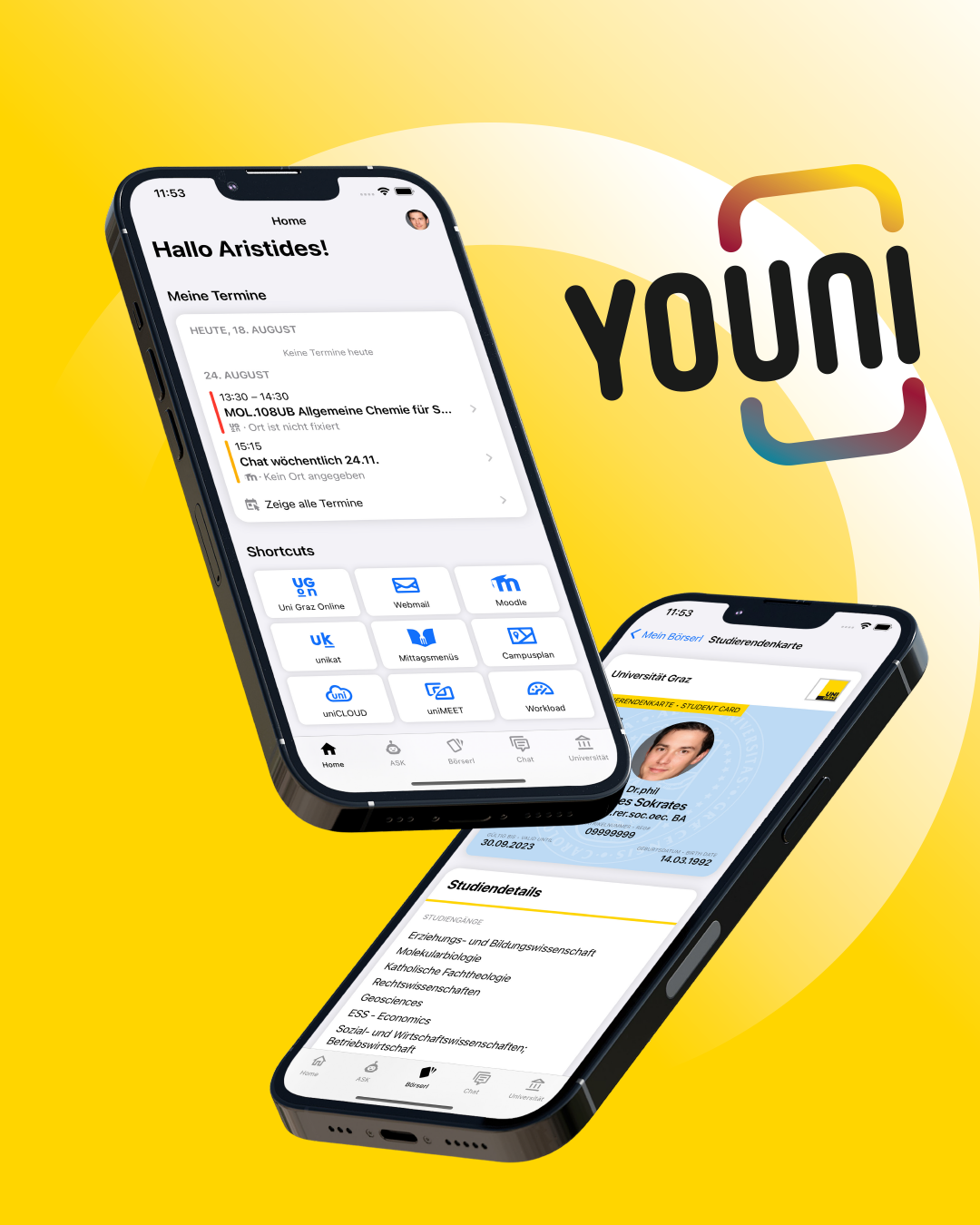 Youni Mock-up auf gelbem Hintergrund 