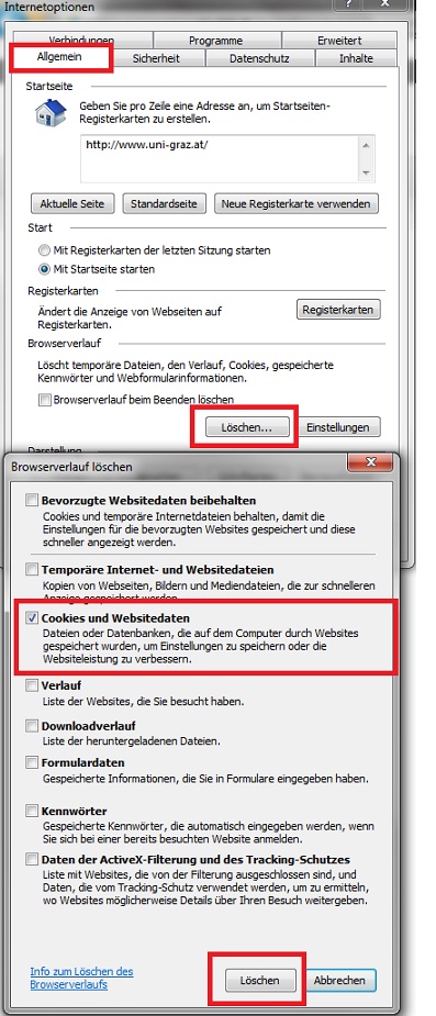 Cookies Und Cache/Temopräre Internetdateien Löschen - UNIGRAZonline