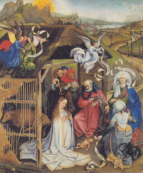 Die Weihnachtsszene so wie wir sie heute noch kennen: Dieses Bild, "Anbetung der Hirten", wurde um 1420 von Robert Campin gemalt. Foto: commons.wikimedia.org 